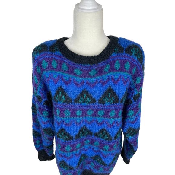 Vintage Gallagher Mohair Blend Geometric Sweater Women's Size Small 80s 90s - Picture 2 of 13